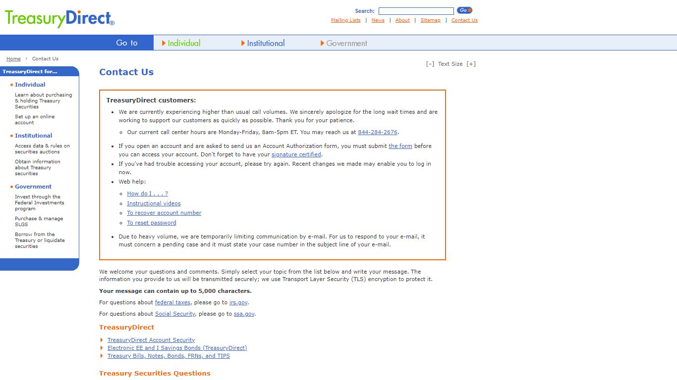 Contact Us - TreasuryDirect